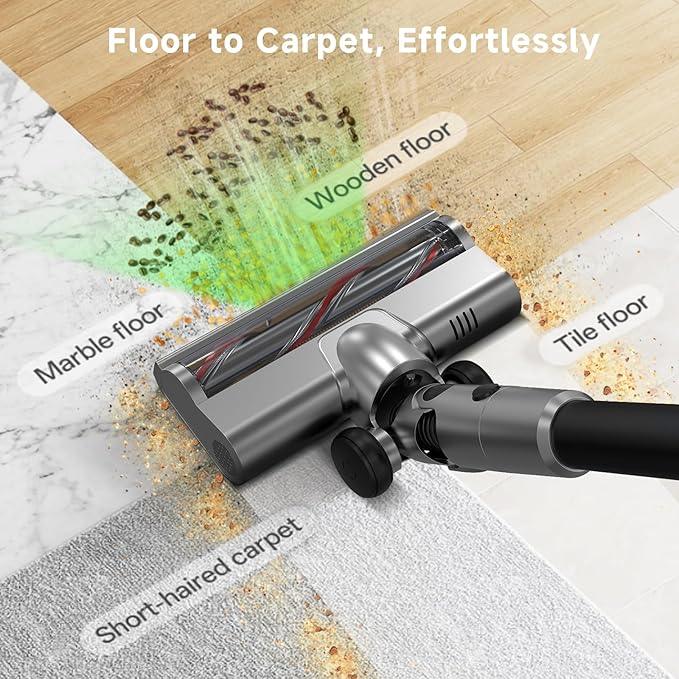 Cordless Stick Vacuum Cleaner - Rechargeable,45Kpa Powerful Suction Vacuum for Home,45Mins Runtime,Detachable Battery,Anti-Tangle, 8 in 1 Lightweight Vacuum for Pet Hair Carpet Hardwood,Silver - NeatNest