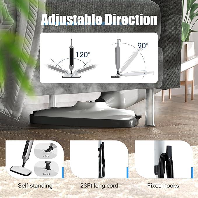 12 in 1 Steam Mop, Detachable Handheld Steam Cleaner for Home, 23FT Cord, for Hardwood Floor Cleaning, Tile, Carpet, Furniture, Clothes, Windows, Grey - NeatNest