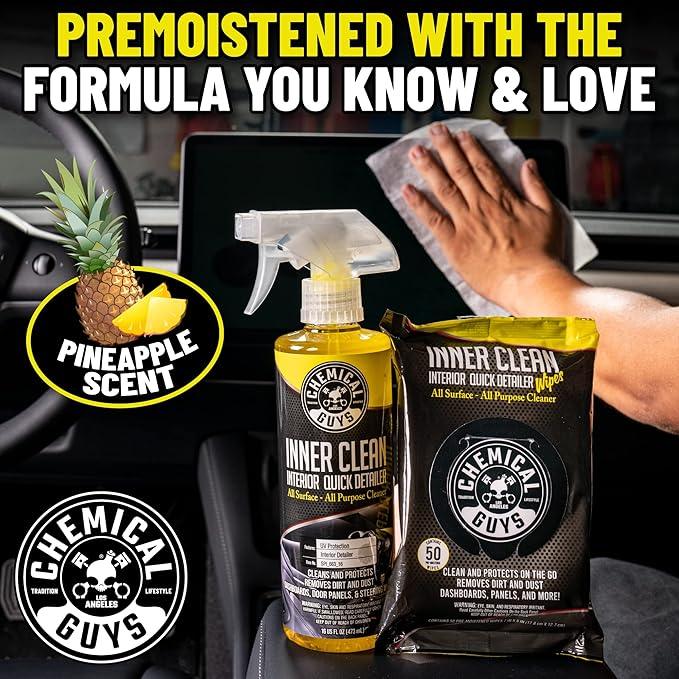 Chemical Guys InnerClean Interior Quick Detailer & Protectant Wipes – 50 Pack Multi Surface Interior Cleaner Wipes for Dashboards, Doors and Seats – Safe for Cars, Trucks, SUVs, RVs and Home Use - NeatNest