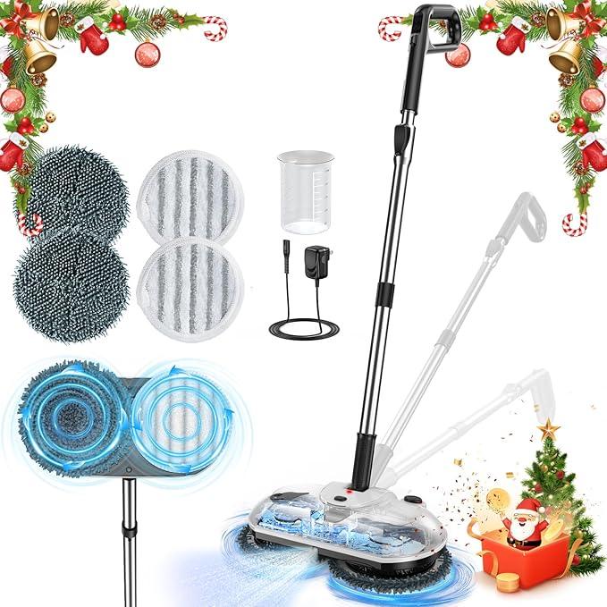 ScrubWiz Cordless Electric Spin Mop with Water Sprayer, Self-Propelled Floor Cleaner for Hardwood & Tile, Quiet Cleaning, Adjustable Handle, 2500mAh Long-Lasting Battery, 300ml Tank, Snow White - NeatNest
