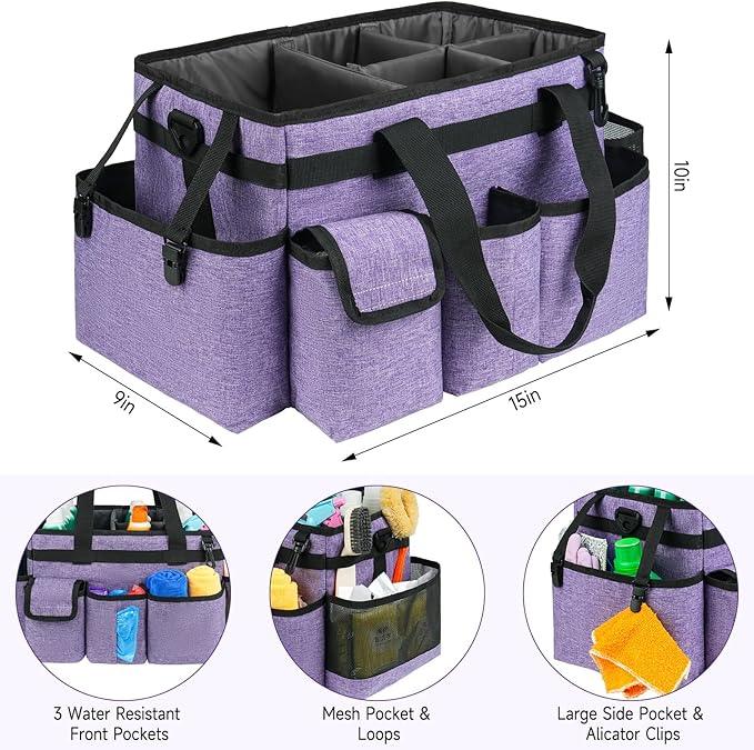 Cleaning Caddy Bag,Large Cleaning Supplies Organizer with Handle for Housekeepers,Purple - NeatNest