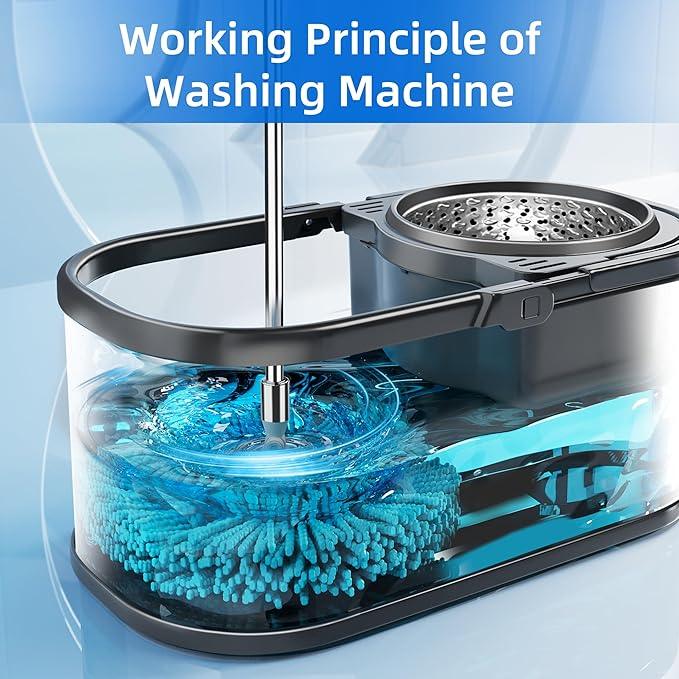 Spin Mop and Bucket with Wringer Set for Home,360° Mop and Bucket with Separate Clean and Dirty Water,Wet Dust Mop for Floor Cleaning with Extra Refills (Silver with 6 Pads) - NeatNest