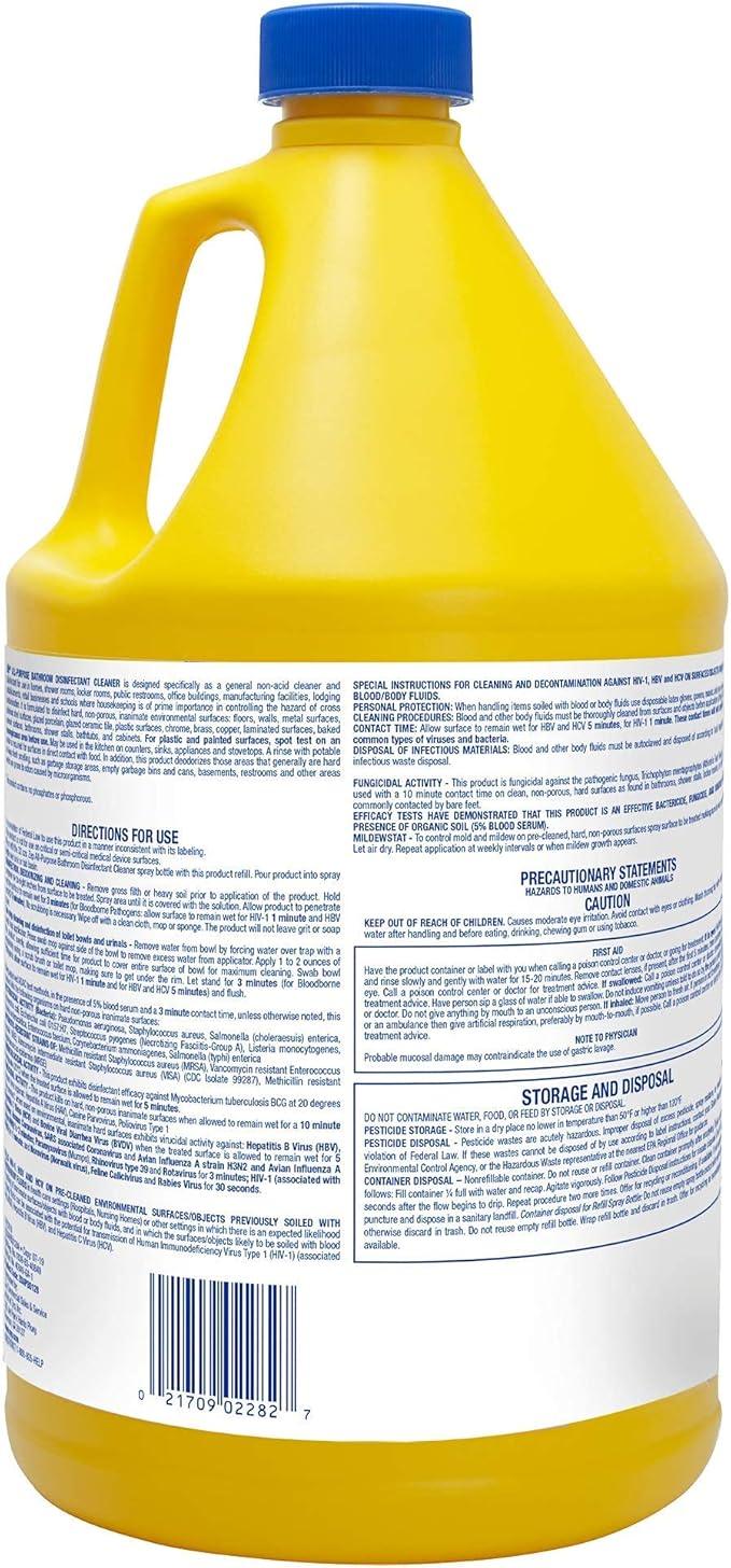 Zep All-Purpose Bathroom Disinfectant Cleaner - 1 Gallon (Case of 4) ZUAPBD128 - Virucidal, Fungicidal, Mildewstat, Kills 99.9 Percent of Germs in 60 Seconds - NeatNest