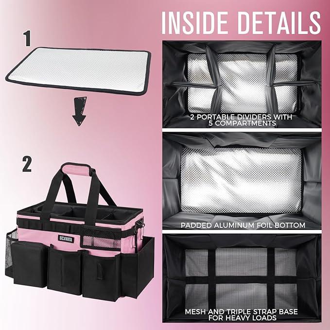 Wearable Cleaning Caddy Bag, Cleaning Caddy Supplies Organizer with Handle & Shoulder Straps for Housekeepers, Under Sink & Car Cleaning Tool Organizers with 4 Foldable Divider (SweetPink) - NeatNest