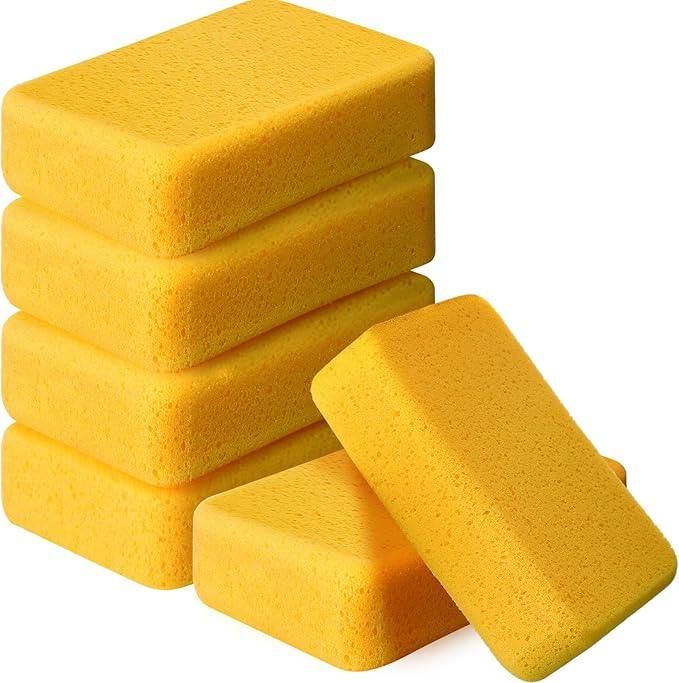 Tioncy 6 Pcs Large Sponges Bulk 7.5 x 5.5 x 1.9 Inch Grouting Car Wash Foam Cleaning and Washing Sponge Commercial Foam Large All Purpose for Cleaning Dishes Car Tile Bike (Yellow) - NeatNest