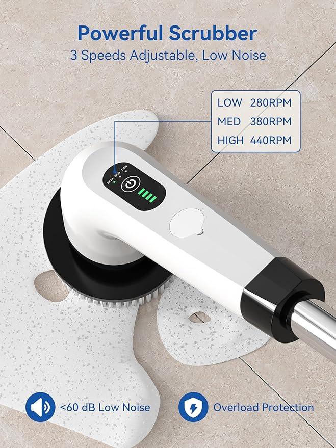 Electric Spin Scrubber - 120Min Cordless Shower Bathroom Cleaner with 8 Brush Heads | 440 RPM Power Scrubber (3-Speed) & Adjustable Extension Handle for Cleaning Bathtub, Tile, Grout - NeatNest