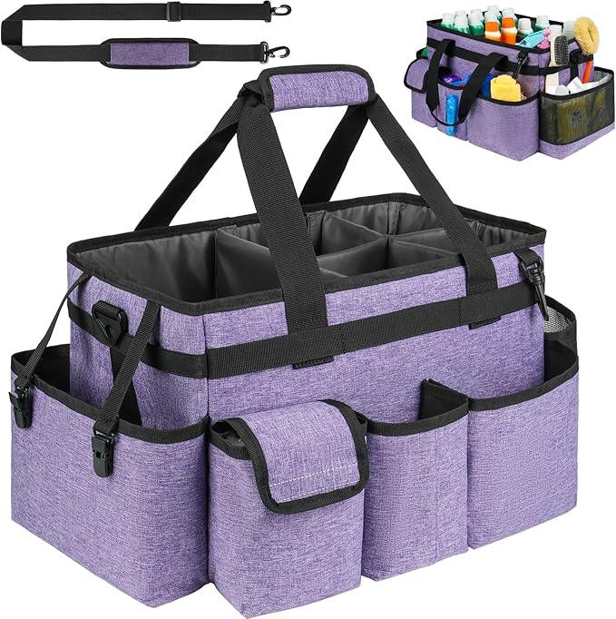 Cleaning Caddy Bag,Large Cleaning Supplies Organizer with Handle for Housekeepers,Purple - NeatNest