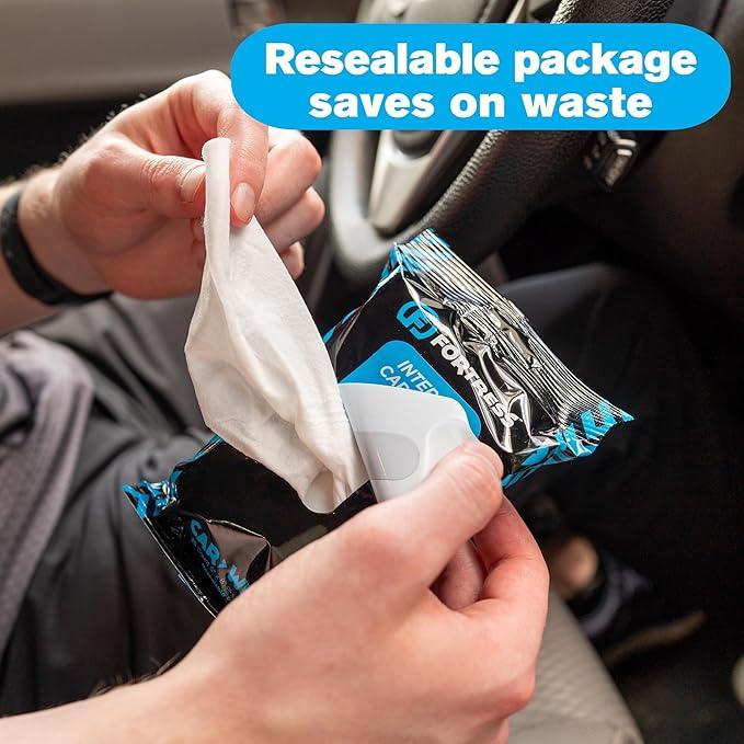 Fortress Car Interior Wipes with Microfiber Cloth (25 ct, Pack of 16) for Car Interior Cleaning, Dashboard, Seats, Detailing, and Steering Wheel [Travel Size] Skin-Safe Car Interior Cleaner Supplies - NeatNest