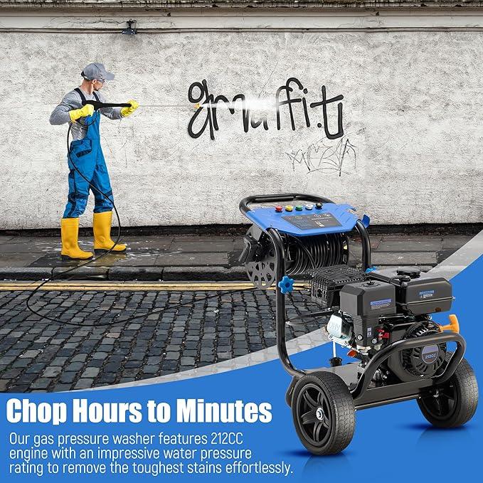 Gas Pressure Washer 3600 PSI, 2.3 GPM Heavy Duty High Power Washer,212CC Engine with 30FT Hose, Axial Aluminum Pump, Soap Tank, Spray Gun and Wand, 5 Quick Connect Nozzle (Blue) - NeatNest