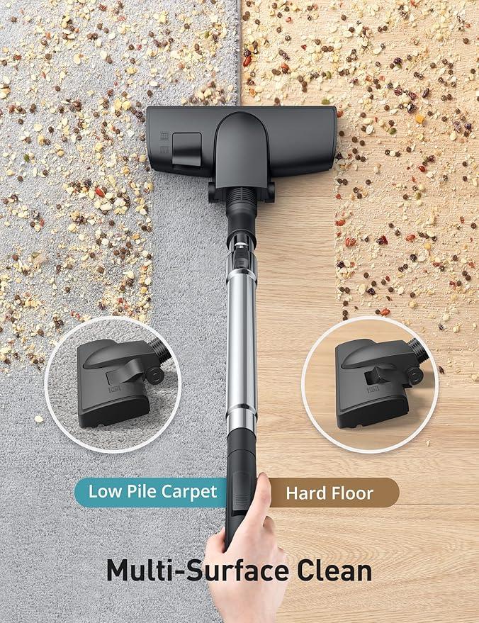 Aspiron Canister Vacuum, Upgraded 1600W Bagless Canister Vacuum Cleaner, Auto Cord Rewind, H13 HEPA Filter, 4Qt Large Capacity, 5 Tools for Hard Floors, Carpet, Pet, Upholstery, Tiles, Apricot - NeatNest