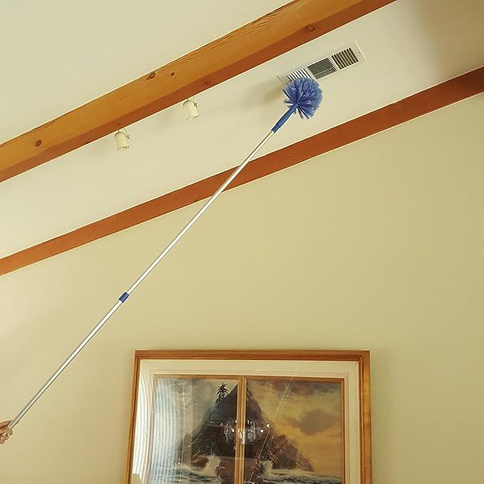 Cobweb Duster, Extendable Reach 20 feet, Ceiling Fan Duster | 3-Stage Aluminum Telescoping Pole | Medium Stiff Bristles | Long Handle Webster Duster for Cleaning | U.S Duster Co. - NeatNest