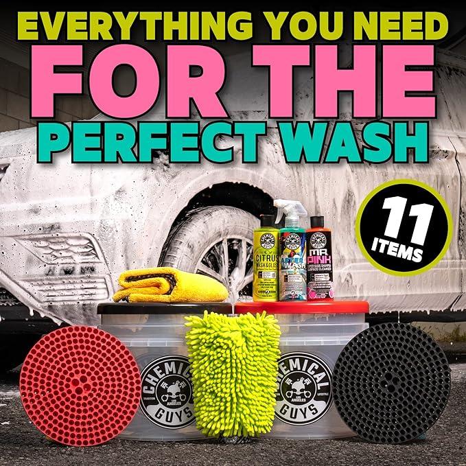 Chemical Guys HOL129 Best Two Car Wash Bucket Kit to Wash & Dry (11 Items Including 3 16 oz. Chemicals) - NeatNest