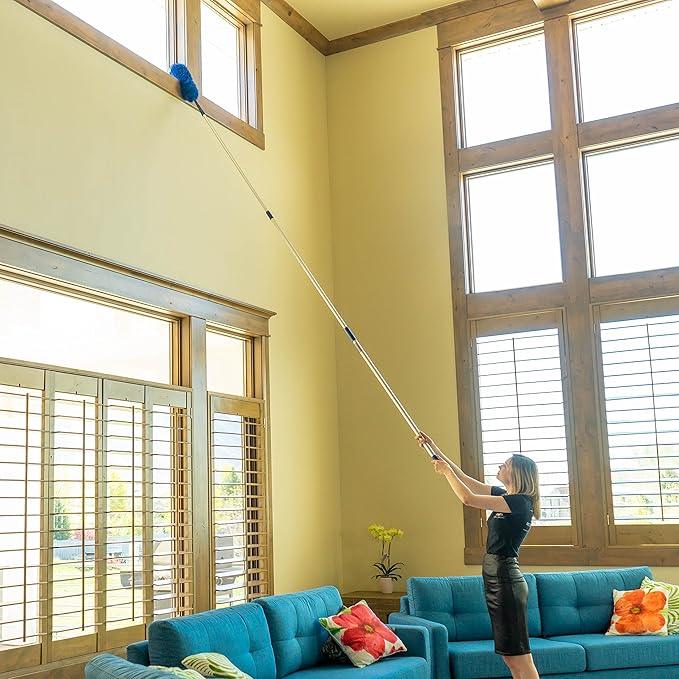 Cobweb Duster with Extension Pole, Plus Size Microfiber Ceiling Fan Duster Extendable 20 feet Reach, 3-Stage Aluminum Telescoping Pole Long Handle Webster Duster for Cleaning - NeatNest