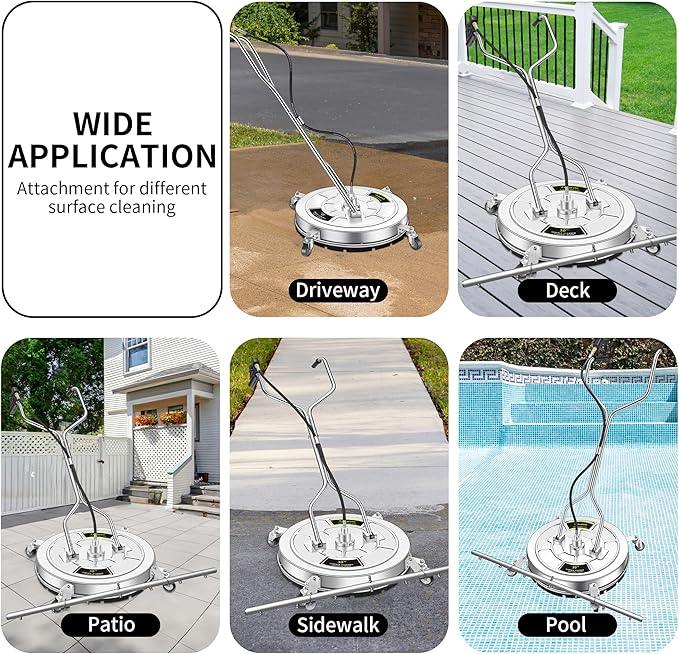 30" Pressure Washer Surface Cleaner Ultra with 7 Nozzles Water Broom, Stainless Steel Dual Handle Power Washer Surface Cleaner Hot Water Supported for Patio Decker Concrete Driveway, 5000 PSI - NeatNest
