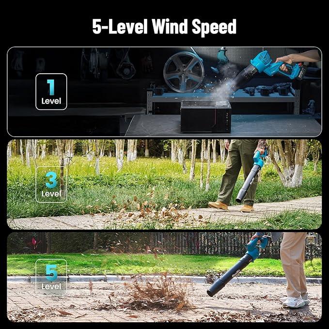 SEESII Leaf Blower Cordless, Rotated 180° Electric Leaf Blower with 2 * 4.0Ah Batteries and Charger, 550CFM 150MPH Lightweight Blower with 5 Speed Mode for Lawn Care, Yard, Patio & Outdoor Use - NeatNest
