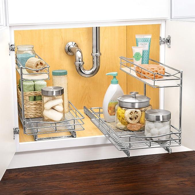 LYNK PROFESSIONAL® Pull Out Under Sink Kitchen Cabinet Organizer - 11.5 in. x 18 inch deep Drawer - Sliding Shelf Organizer for Cabinets and Undersink Storage Shelves - Lifetime Ltd. Warranty – Chrome - NeatNest
