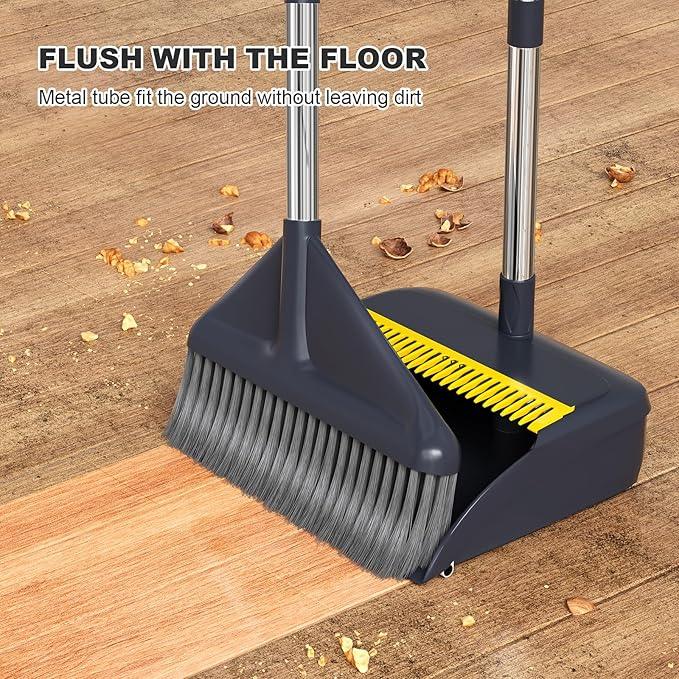 MOPUP Broom and Dustpan Set, 52 inch Long Adjustable Handle Broom with Dustpan Teeth to Self-Cleaning Clean Hair Suitable for Home Kitchen Office - NeatNest