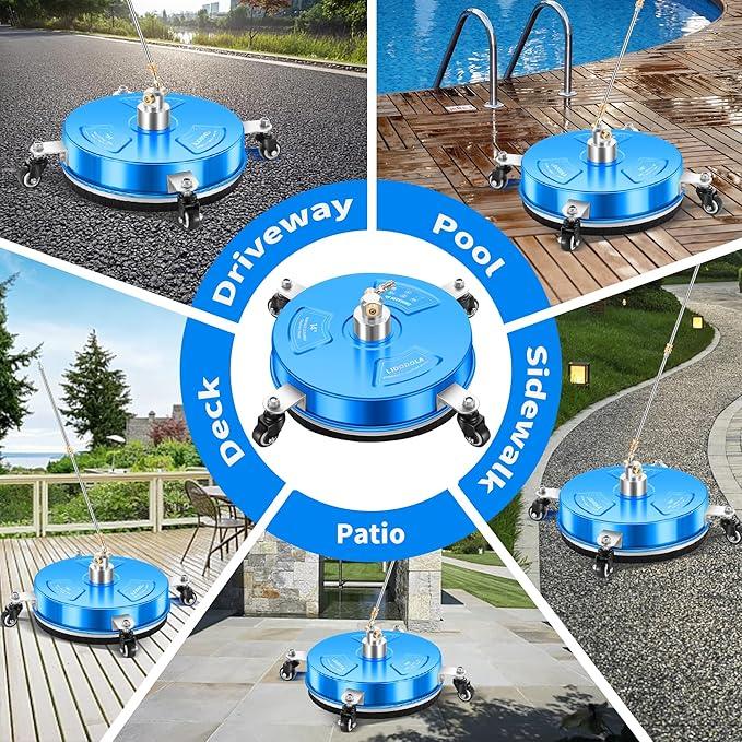 14" Pressure Washer Surface Cleaner with 4 Wheels - Coated Blue Stainless Steel Surface Cleaner for Pressure Washer Attachment for Concrete, Driveway, Patio, Sidewalk, Deck and Driveways - PWS14B - NeatNest