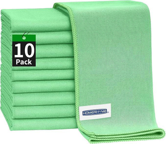 HOMERHYME Microfiber Cleaning Cloth, 10 Pack Glasses Cleaning Cloth, 16" ×14" Window Cleaning Rags, Streak Free Lint Free Polishing Cloths Wipes for Eye Glass Stainless Steel Windshield, Sage Green - NeatNest