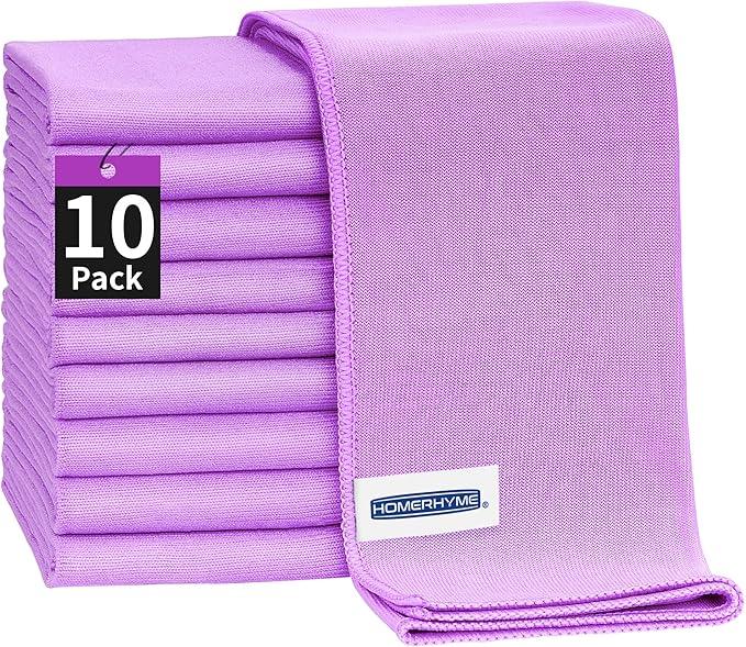 HOMERHYME Microfiber Cleaning Cloth - 10 Pack Glasses Cleaning Cloth, 16" x 14" Window Cleaning Rags, Streak Free Lint Free Polishing Cloths Wipes for Eye Glass, Stainless Steel, Windshield, Purple - NeatNest