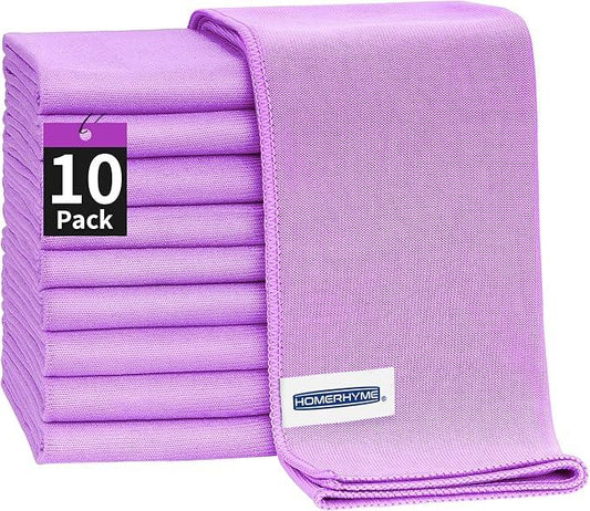 HOMERHYME Microfiber Cleaning Cloth - 10 Pack Glasses Cleaning Cloth, 16" x 14" Window Cleaning Rags, Streak Free Lint Free Polishing Cloths Wipes for Eye Glass, Stainless Steel, Windshield, Purple - NeatNest