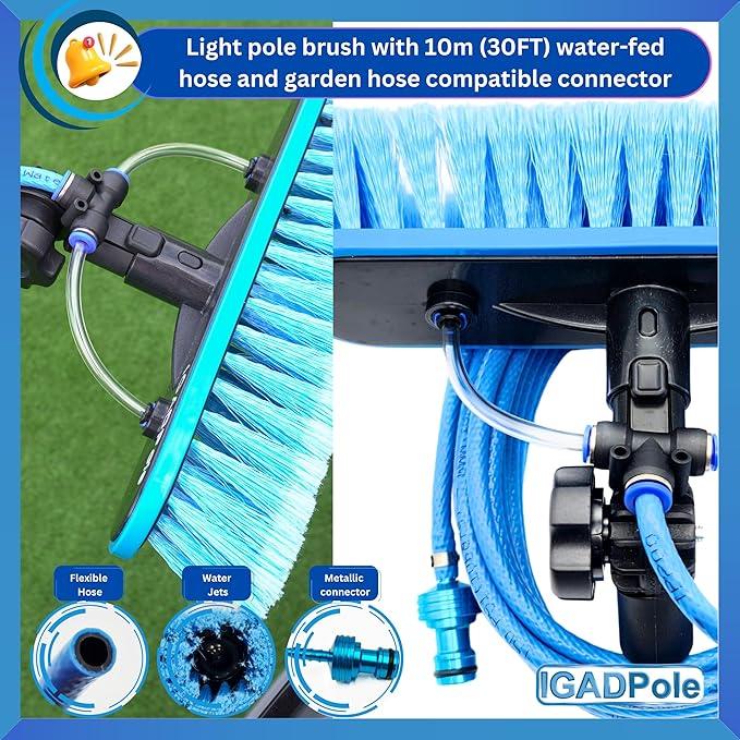 IGADPole 20 FT Water-Fed Cleaning Kit – Extendable Telescopic Pole with Soap-Dispenser, Brush & Cobweb Duster, Adjustable 5-20 FT Handle for Safe High Window, Gutter, Solar Panel & Exterior Cleaning - NeatNest