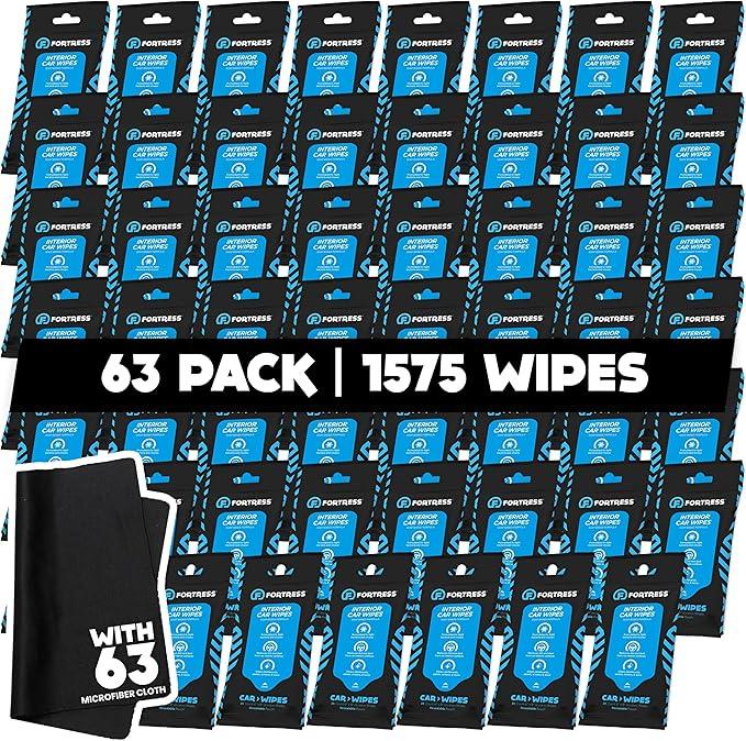 Fortress Car Interior Wipes with Microfiber Cloth (25 ct, Pack of 63) for Car Interior Cleaning, Dashboard, Seats, Detailing, and Steering Wheel [Travel Size] Skin-Safe Car Interior Cleaner Supplies - NeatNest
