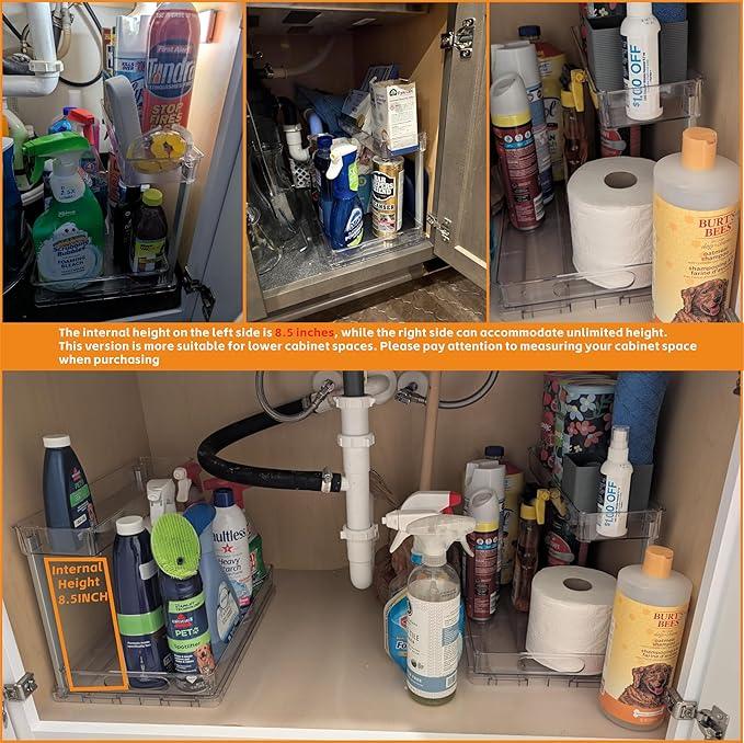 Yieach 2 Pack 14.5″ Deep Pull Out Under Sink Organizer,10.8″ High 2 Tier Slide Out Cabinet Organizer for Kitchen Cabinet,Undersink Organizers,Under Sink Shelves,Bathroom Organizers and Storage,Clear - NeatNest