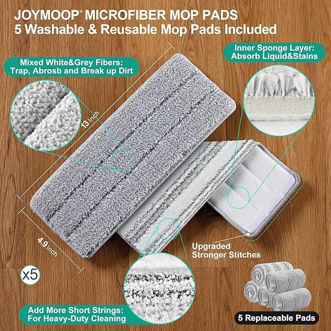 JOYMOOP Mop and Bucket with Wringer Set, White Flat Squeeze Mop Bucket Set for Floor Cleaning, Wet Dry Mop for Walls, Wall Cleaner with Long Handle, Hardwood Floor Mop-5 Microfiber Cloths - NeatNest