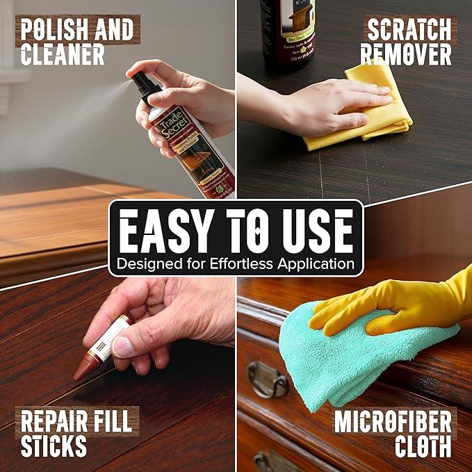 Trade Secret Complete Wood Furniture & Floor Restoration Kit - Scratch Repair and Polish System for Light and Dark Surfaces with Microfiber Cloth - NeatNest