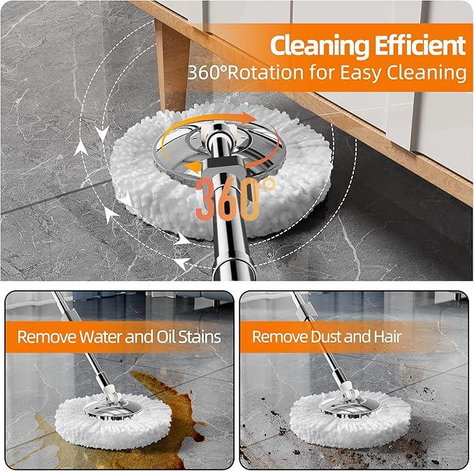 Spin Mop and Bucket with Wringer Set for Home,360° Mop and Bucket with Separate Clean and Dirty Water,Wet Dust Mop for Floor Cleaning with Extra Refills (Black) - NeatNest
