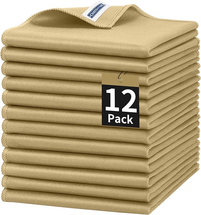 HOMERHYME Microfiber Cleaning Cloth, 12 Pack Window Glasses Cleaning Cloth, Reusable Lint-Free Streak Free Polishing Cloth Wipes for Stainless Steel, Eyeglass, Mirror, Screen & Lense,12"*12" Beige - NeatNest