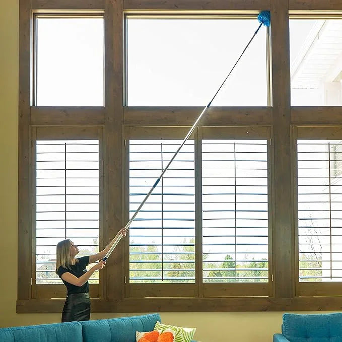 Cobweb Duster Extendable 18 Foot High Reach Ceiling Fan Duster | 3-Stage Aluminum Telescoping Pole | Medium Stiff Bristles | Long Handle Webster Microfiber Duster for Cleaning | U.S Duster Co. - NeatNest