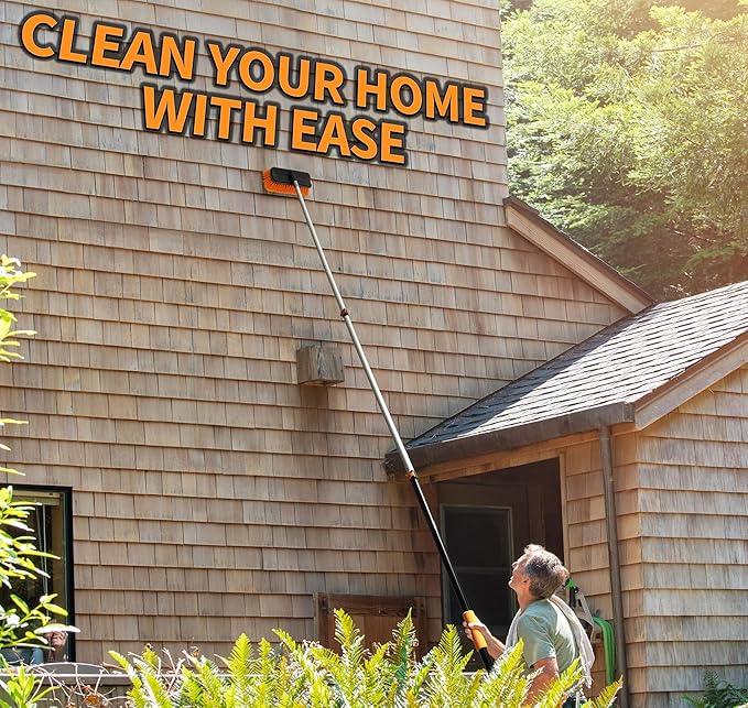 30-Foot Exterior House Cleaning Brush Set with 5-24 ft Extension Pole // Vinyl Siding Brushes with Telescopic Extendable Pole & Window Cleaning Squeegee Tool // The Ultimate Extension Scrub Brush Set - NeatNest