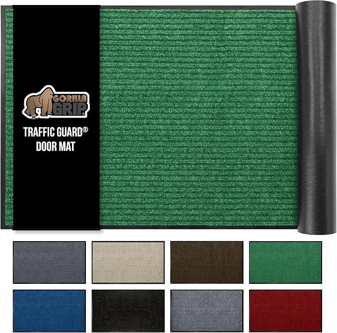 GORILLA GRIP Waterproof Traffic Guard Door Mat, 72x48, Heavy Duty Entryway Mats, Strong Rubber Back Commercial Utility Rugs for Office Hallway, Garage Floor and Home, Low Profile Carpet Runner, Green - NeatNest