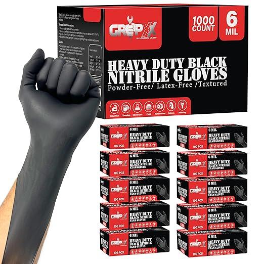 Heavy Duty 6 Mil Black Nitrile Gloves - Disposable, Latex & Powder Free | Mechanic, Food Prep & Tattoo | Rubber Gloves for Cooking, Cleaning & Household |Bulk Case of (1000) - NeatNest