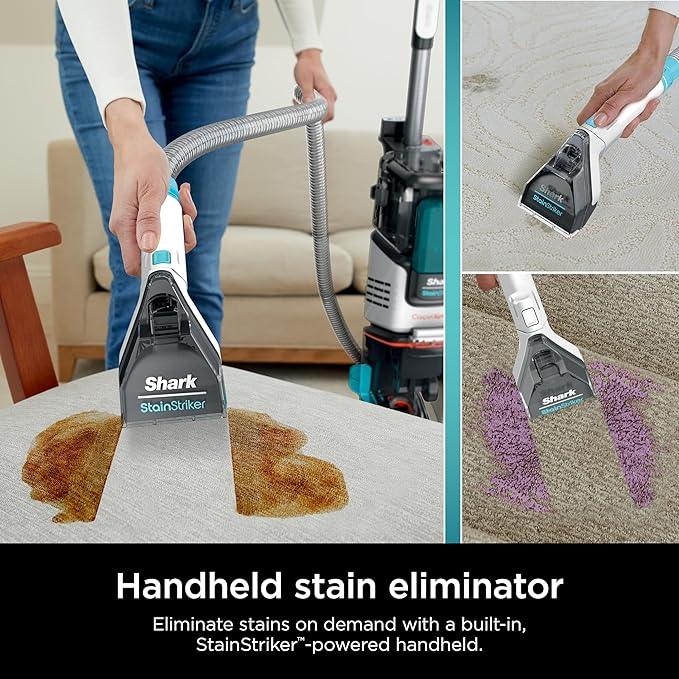 Shark CarpetXpert with StainStriker Upright Carpet, Area Rug & Upholstery Cleaner with Pet Mess Extractor Tool, Perfect for Pets, Carpet Shampooer, 3 Cleaning Tools, Cleaning Solutions, White, EX201 - NeatNest