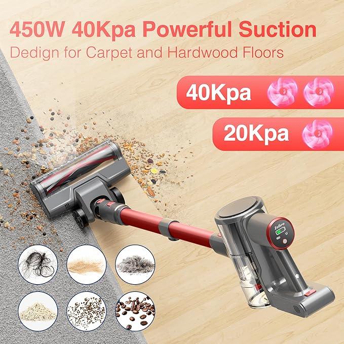 Zefiro Cordless Vacuum Cleaner for Home,450W /40Kpa 50Mins Stick Vacuum,Anti-Tangle 1.5L Dust Cup, Rechargeable Wireless Handheld Vacuum for Pet Hair/Carpet/Floor - NeatNest