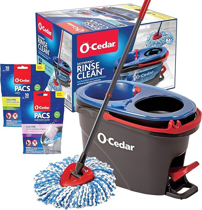 O-Cedar EasyWring RinseClean Microfiber Spin Mop & Bucket Floor Cleaning System with Citrus and Lavender Pacs (Variety Pack) - NeatNest