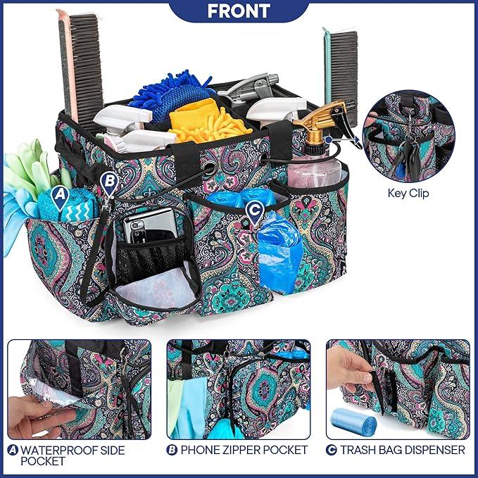 LoDrid Large Professional Cleaning Caddy with Detachable Divider, Supply Organizer with Handle and Shoulder Strap, Cleaning Bags for Housekeepers & Cleaners, Totem - NeatNest