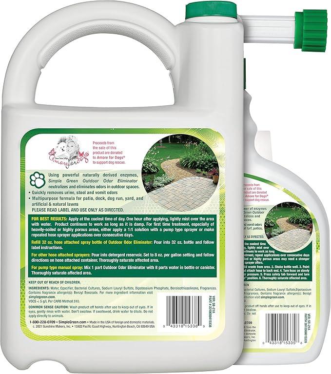 Simple Green Outdoor Odor Eliminator for Pets, Dogs, Ideal for Artificial Grass & Patio (32 oz Hose End Sprayer & 1 Gallon Refill) - NeatNest