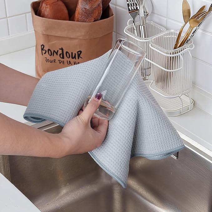 POLYTE Premium Microfiber Kitchen Dish Hand Towel Waffle Weave 12 Pack (16x28 in, Gray) - NeatNest