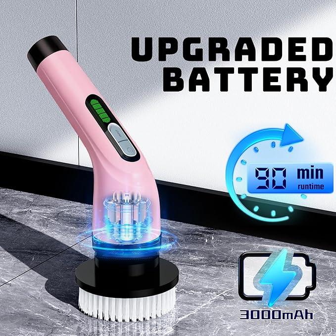 Electric Spin Scrubber - Cordless Bathroom Scrubber with 7 Brush Heads - Dual Speed IPX7 Waterproof Power Scrubber for Heavy-Duty Bathtub, Glass, Tile, and Car Cleaning (Pink) - NeatNest