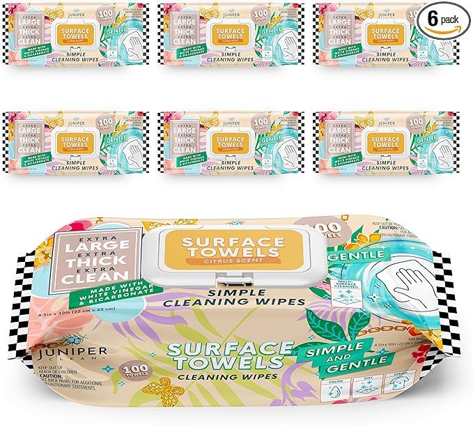 6 Packs Surface Cleaning Wipes Bleach Free, Thick & Large Dispose, All-Purpose Cleaner for Bathroom, Kitchen, Office, 600 Count Soft Flow, Biodegradable, Citrus Scent - NeatNest