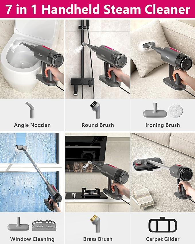Steam Mop for Floor Cleaning, 7in1 Handheld Steamer Cleaner Detachable for Hardwood Laminate,Vinyl,Carpet,Tile,Grout,All Floors, Multi Purpose for Home,1500W 230℉ 23ft Cord,Front Sprayer,Store Station - NeatNest