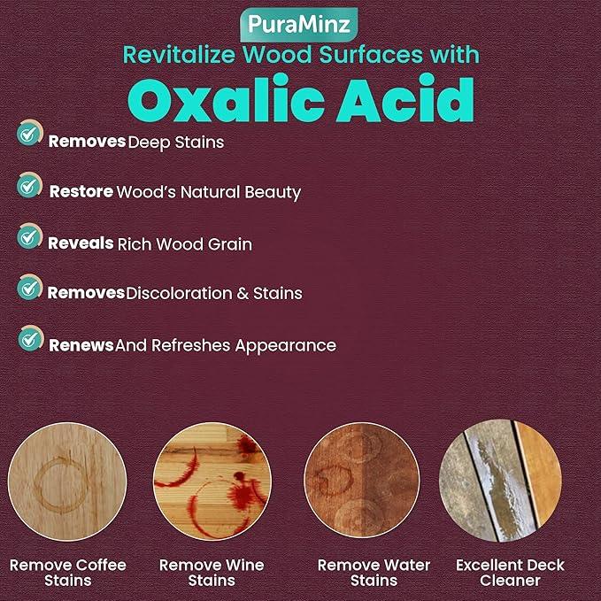 Oxalic Acid (2 lbs) 99.6% Pure - Multipurpose Cleaner and Stain Remover for Wood | Metal | Stone | Concrete - Rust Remover - Wood Restorer - Deck Cleaner - (C2H2O4) - Durable Resealable Packaging. - NeatNest