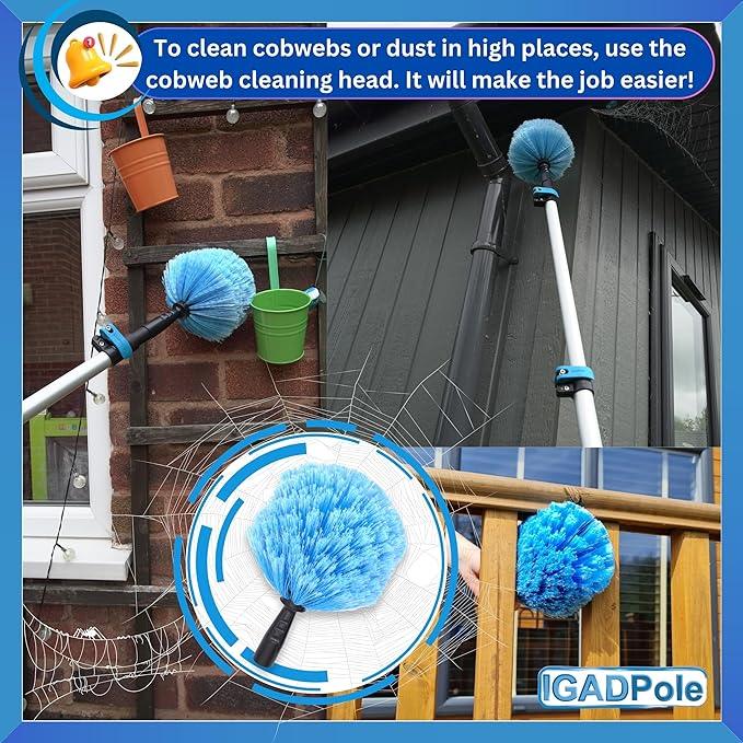 IGADPole 20 FT Water-Fed Cleaning Kit – Extendable Telescopic Pole with Soap-Dispenser, Brush & Cobweb Duster, Adjustable 5-20 FT Handle for Safe High Window, Gutter, Solar Panel & Exterior Cleaning - NeatNest