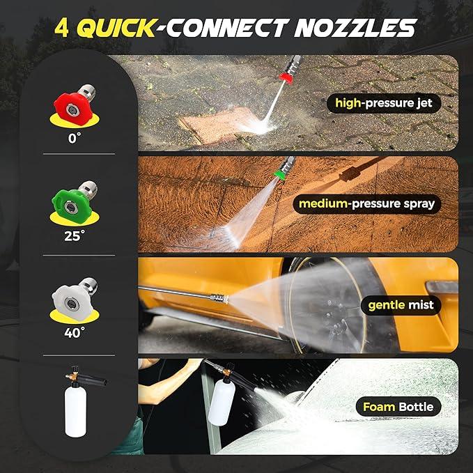 Portable Compact Pressure Cleaner, Power Cleaner with 33FT Flexible Extension Hose, 3 Nozzles, Foam Cannon for Cars, Patios, Driveways - NeatNest