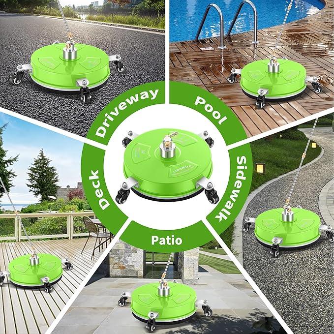 14" Pressure Washer Surface Cleaner with 4 Wheels - Coated Green Stainless Steel Surface Cleaner for Pressure Washer Attachment for Concrete, Patio, Sidewalk, Deck and Driveways - PWS14G - NeatNest