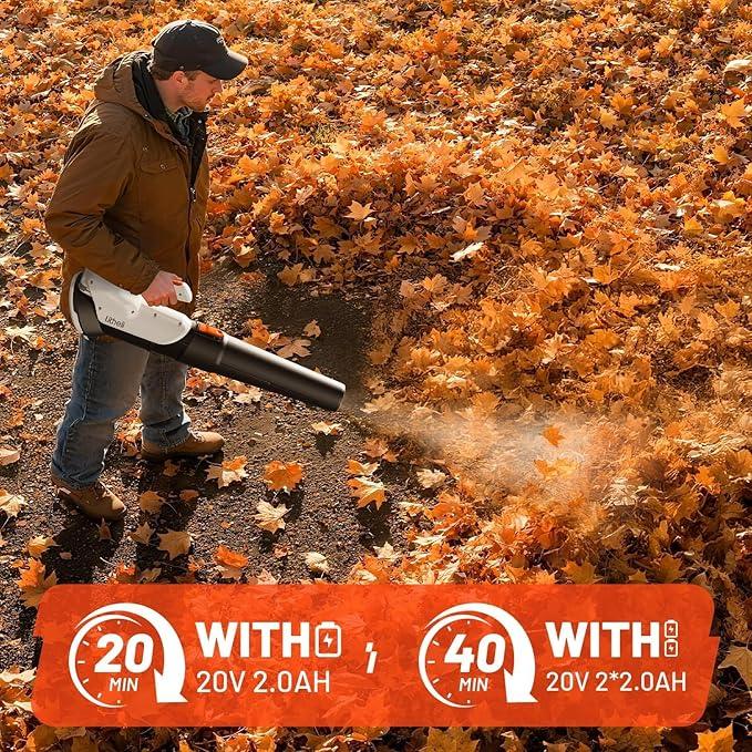 Litheli Cordless Leaf Blower with 2 Batteries (Works as Portable Power Bank), Ultra-Lightweight Electric Blower for Driveways, Patios & Decks, 2-Speed 350CFM for Dry Leaves, Dust & Car Drying - NeatNest